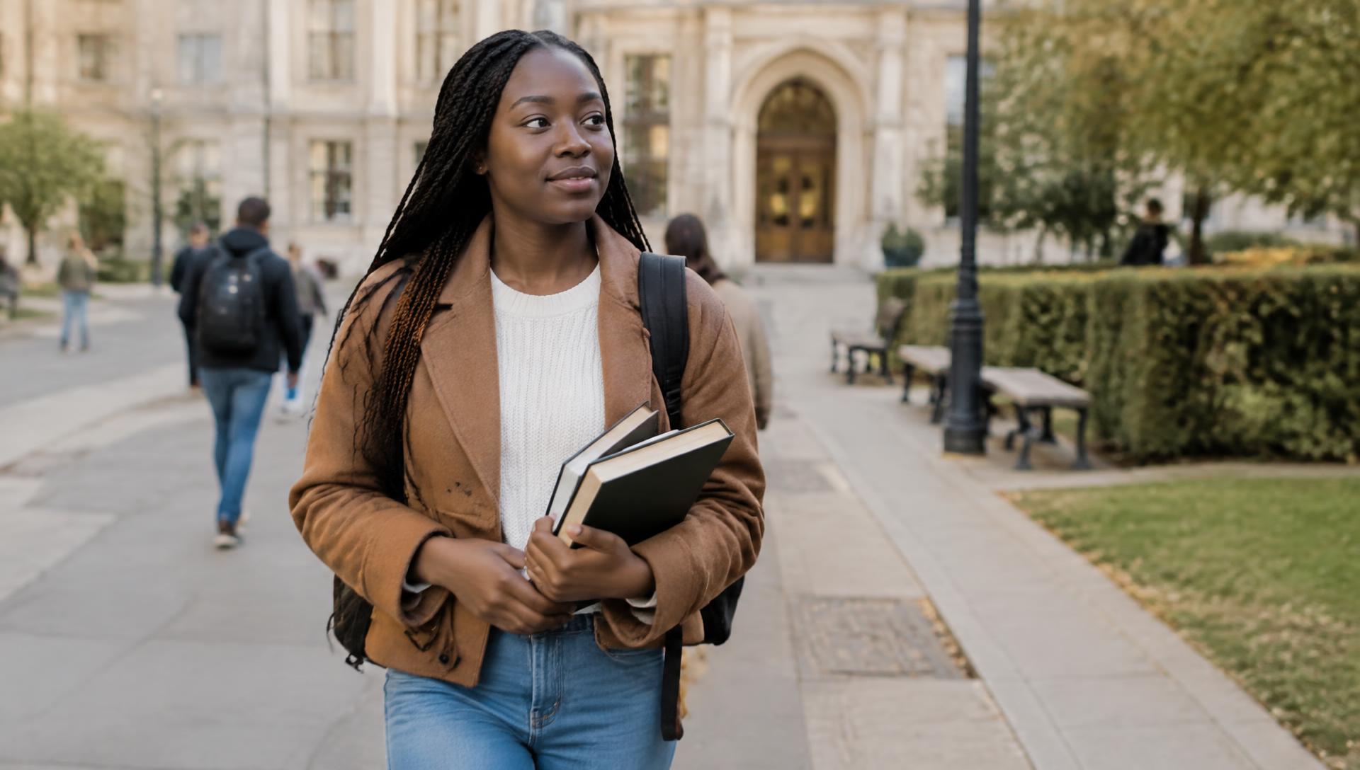 Étudiante africaine sur un campus universitaire